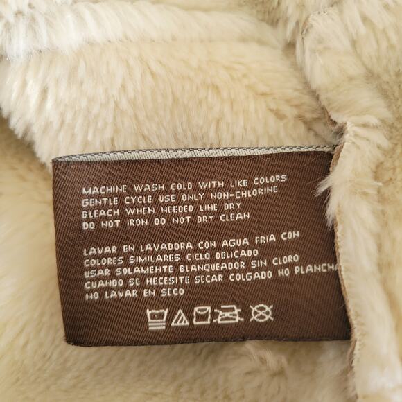 Big Chill Penny Lane Coat Tan Faux Shearling Y2K Patchwork Women Large - Picture 16 of 16